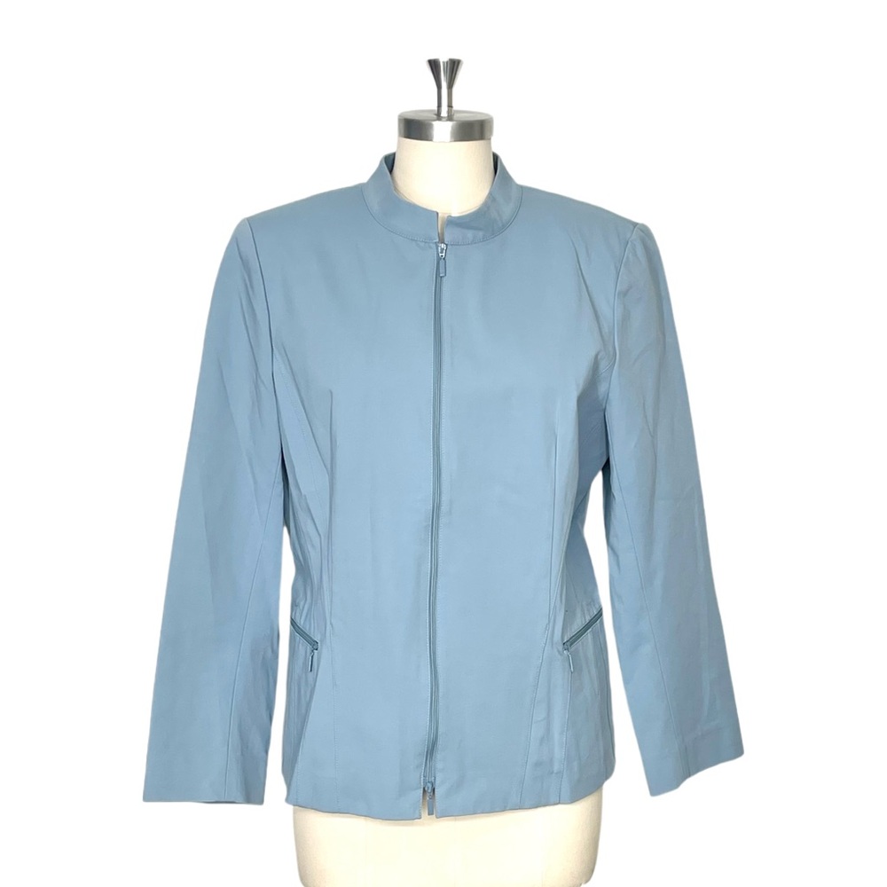 Lafayette 148 NY Womens Collarless Front Zip Jacket in Blue Size 14